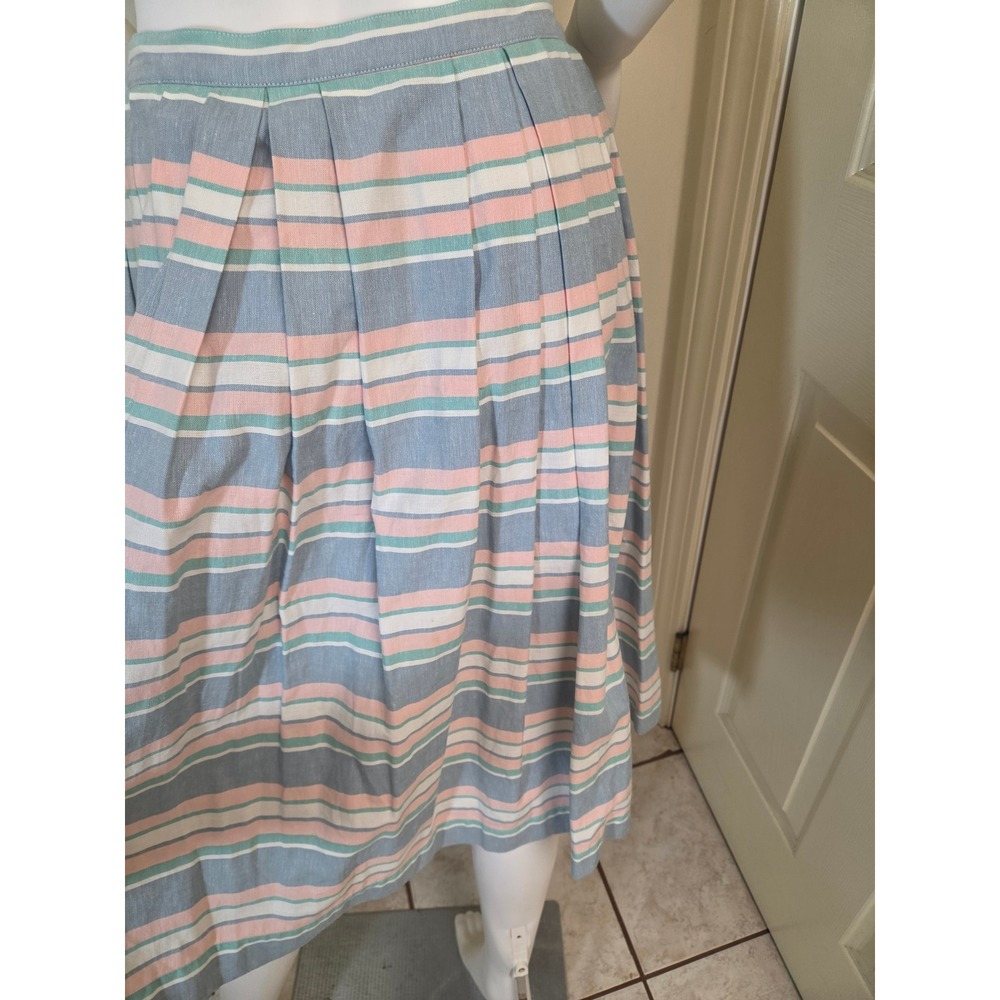 Brooks Brothers Cotton Linen Striped Button Front Midi Skirt Pastel Blue Pink 2 - Picture 10 of 11